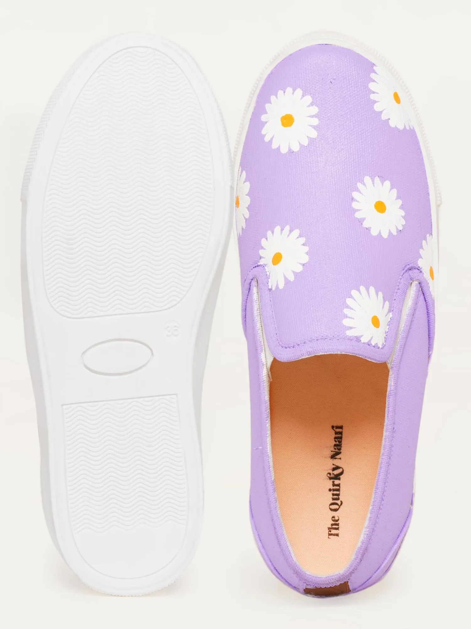 THE QUIRKY NAARI Hello Daisy Slipons with A Beautiful Lavender Design | Purple | 7 UK