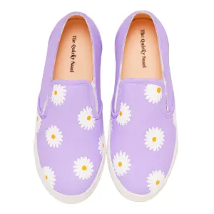 THE QUIRKY NAARI Hello Daisy Slipons with A Beautiful Lavender Design | Purple | 7 UK