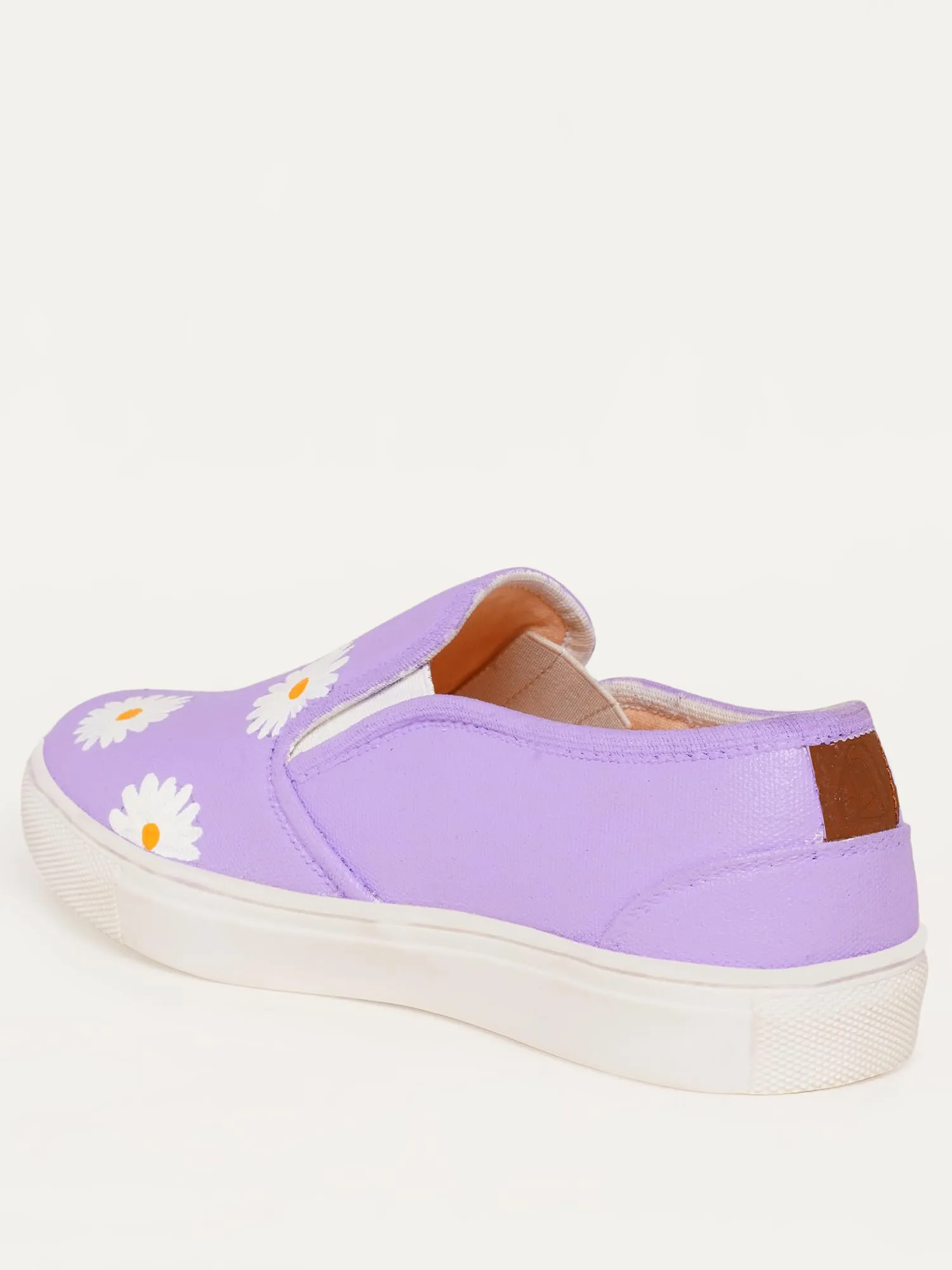 THE QUIRKY NAARI Hello Daisy Slipons with A Beautiful Lavender Design | Purple | 7 UK