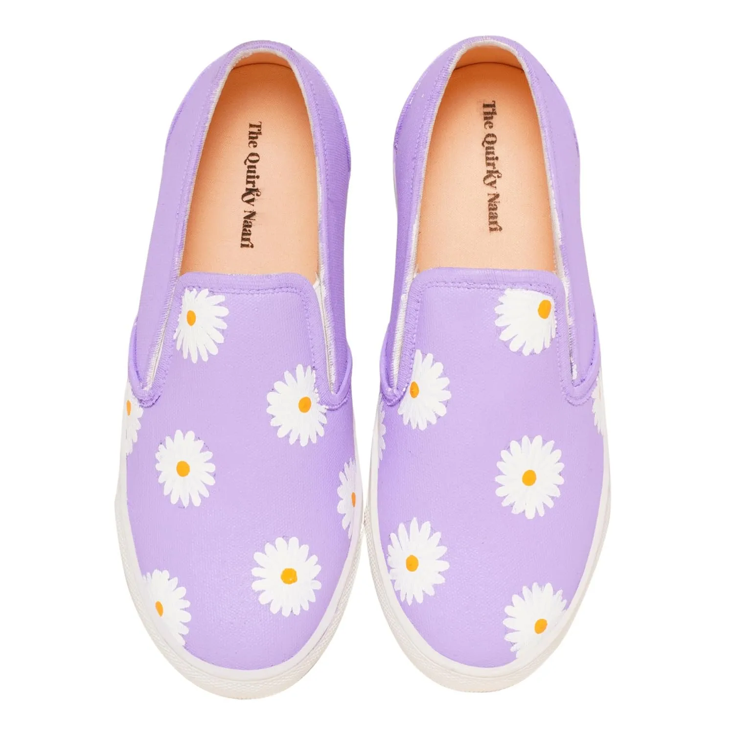 THE QUIRKY NAARI Hello Daisy Slipons with A Beautiful Lavender Design | Purple | 7 UK