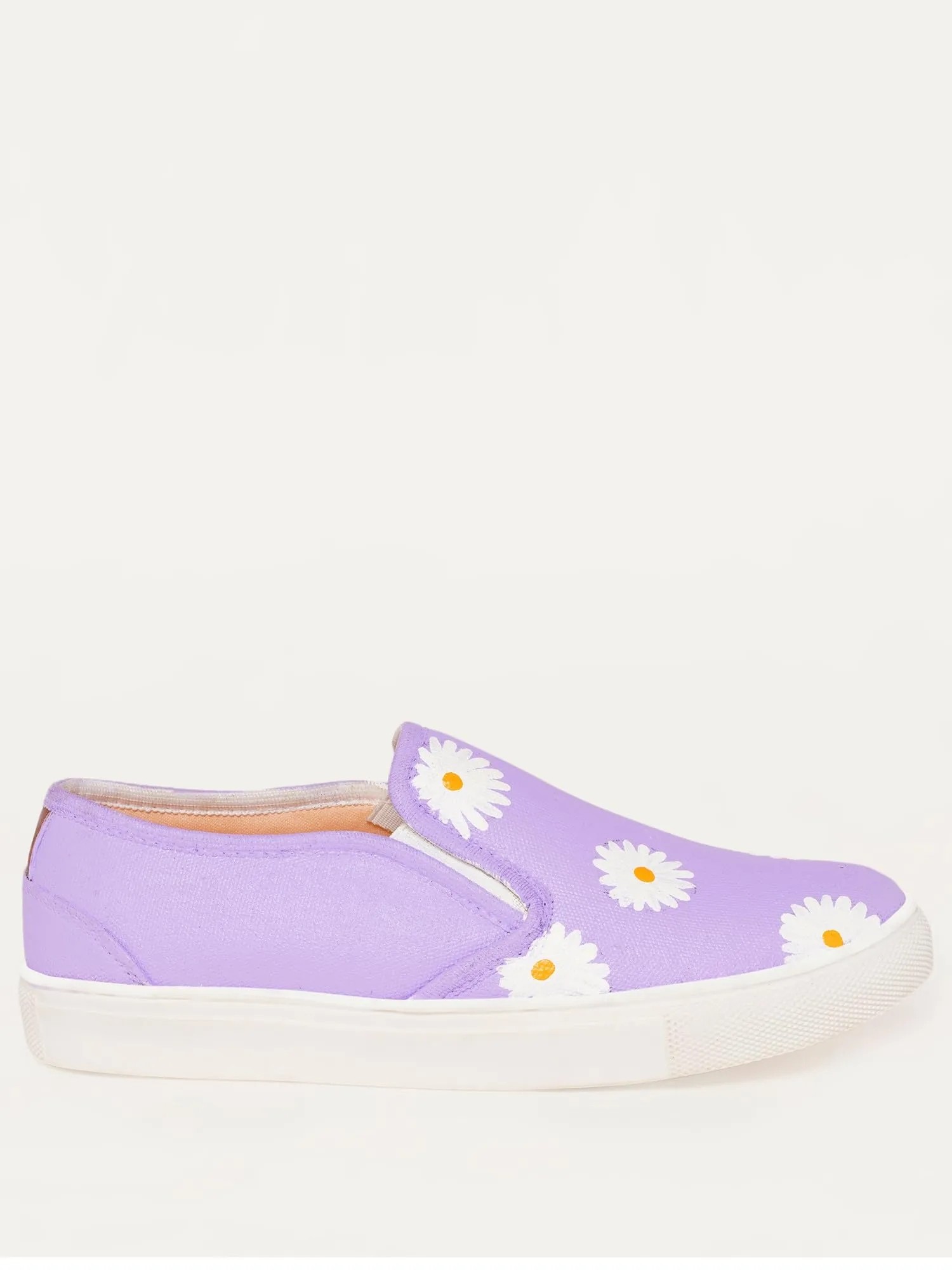 THE QUIRKY NAARI Hello Daisy Slipons with A Beautiful Lavender Design | Purple | 7 UK