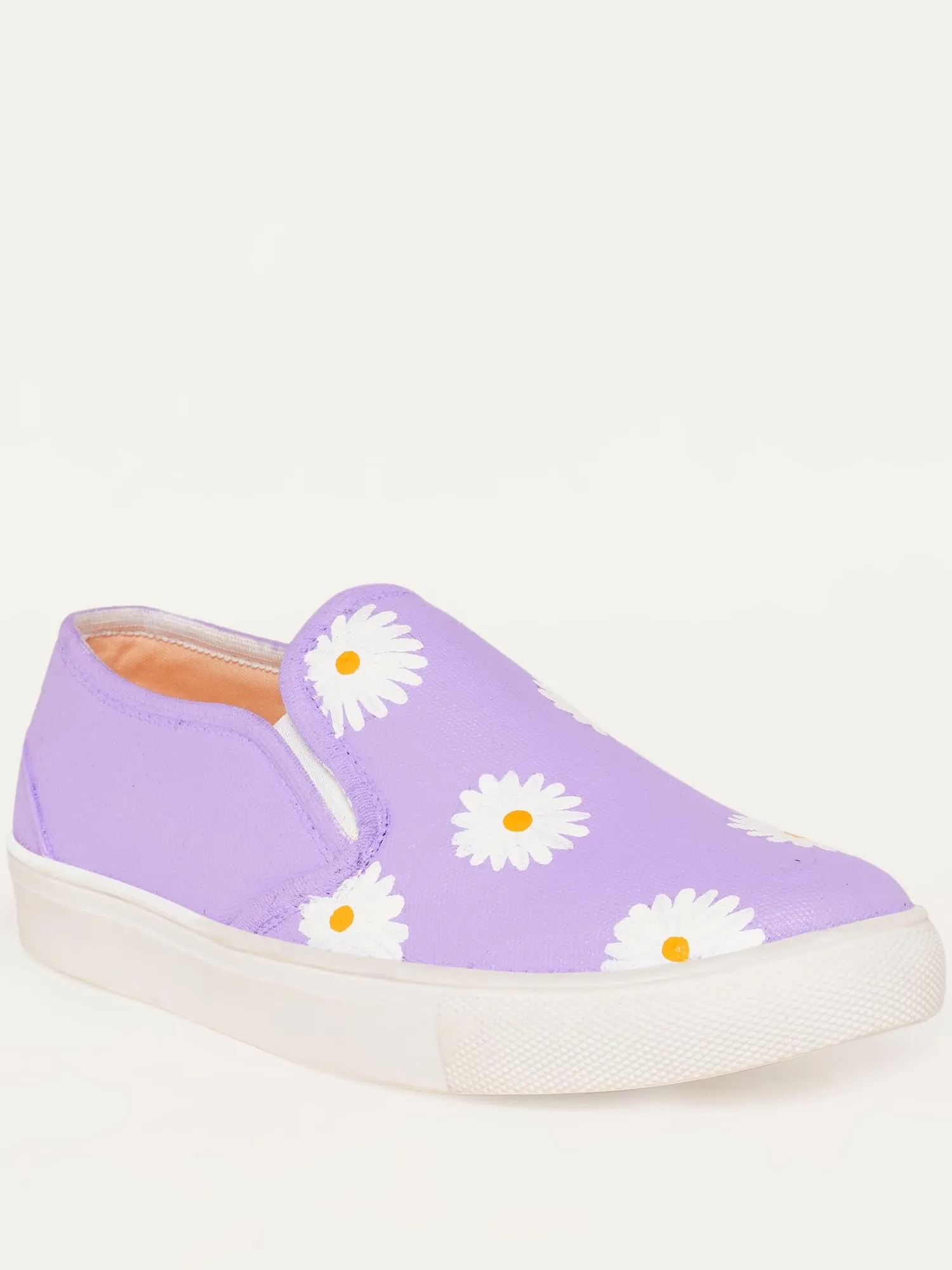 THE QUIRKY NAARI Hello Daisy Slipons with A Beautiful Lavender Design | Purple | 7 UK