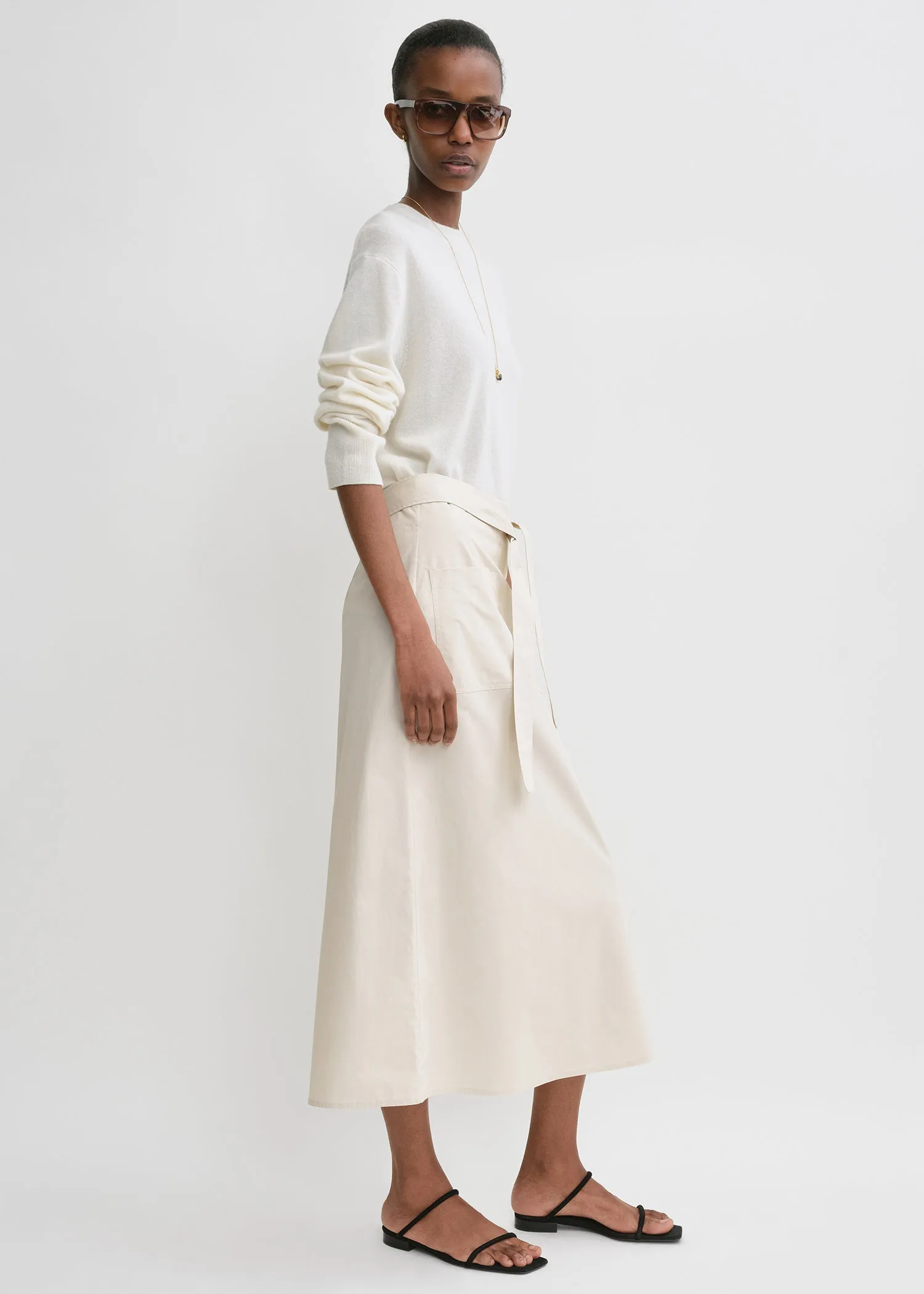 Tie-waist cotton skirt stone