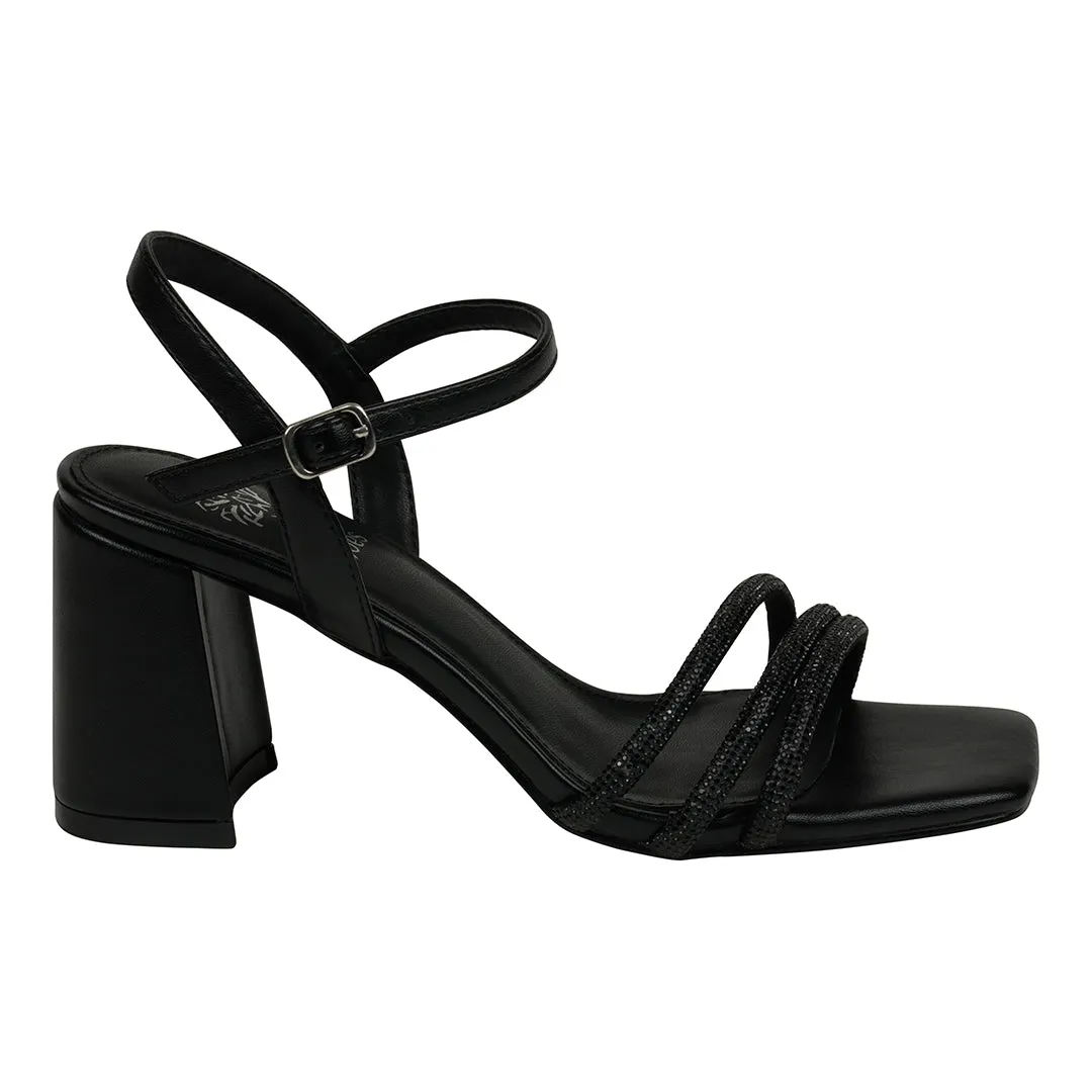 Tyra Black Embellished Slingback Heeled Sandals