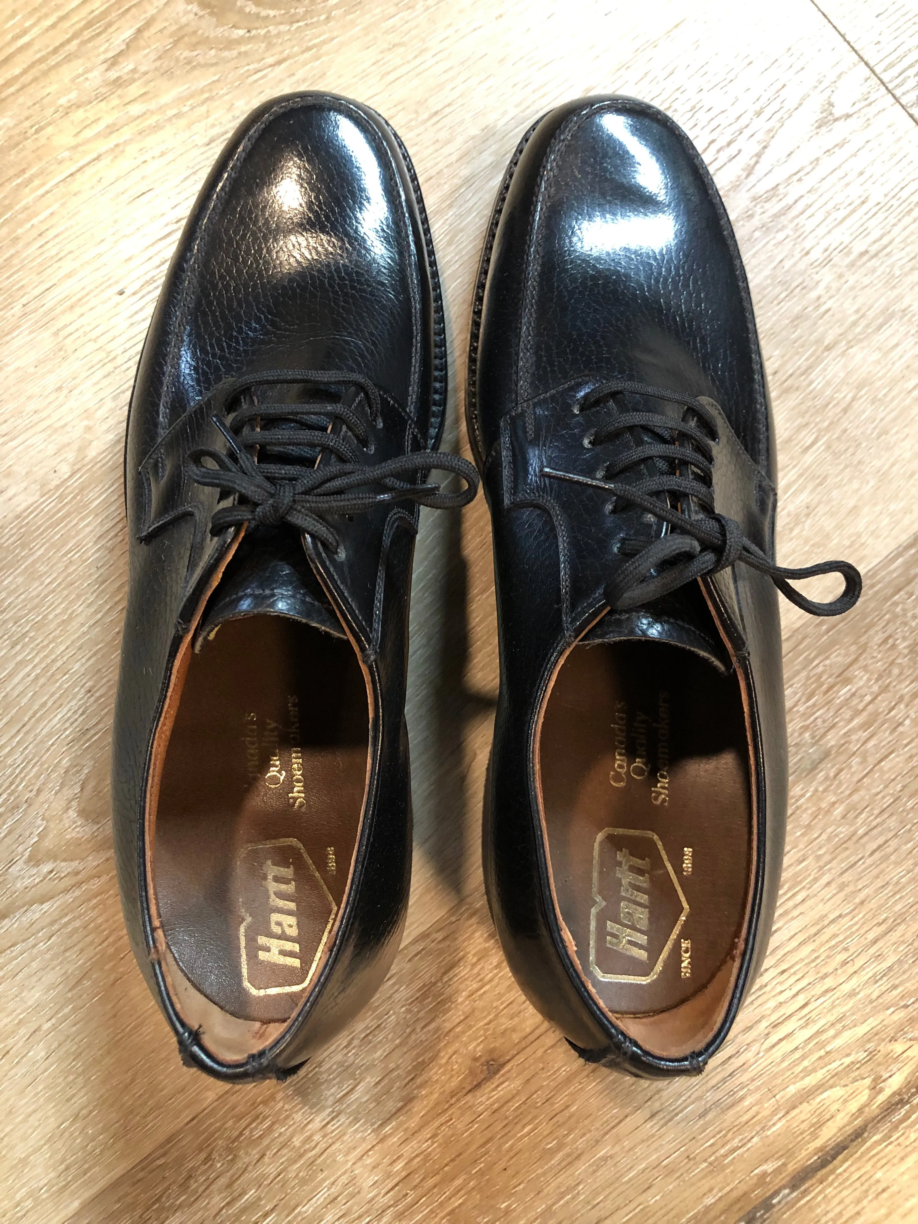 Vintage 1960’s Deadstock Black Hartt Dress Shoes, Made in Canada, 6.5 Mens US/ 40 EUR