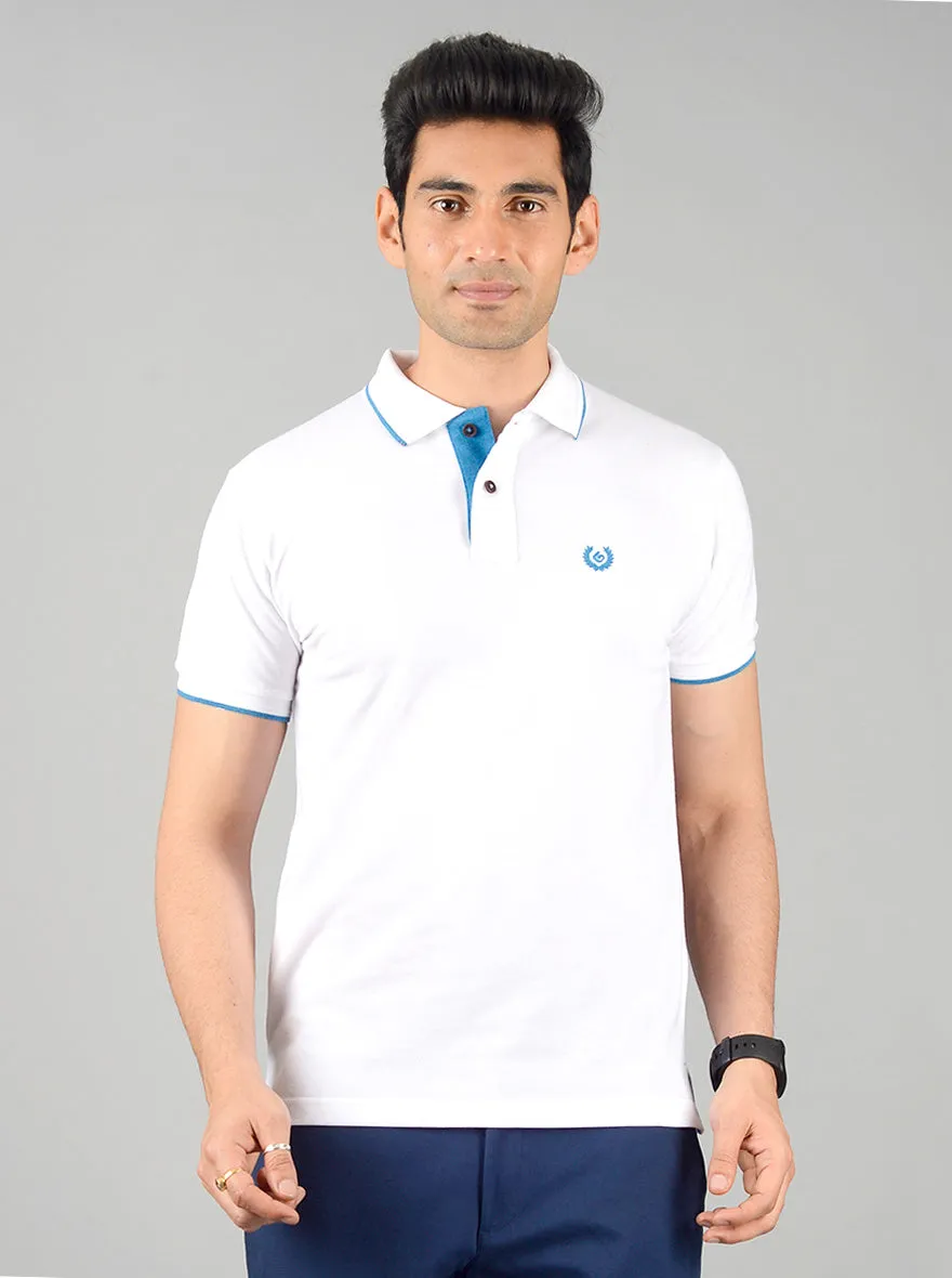 White Solid Slim Fit Polo T-shirt | Greenfibre