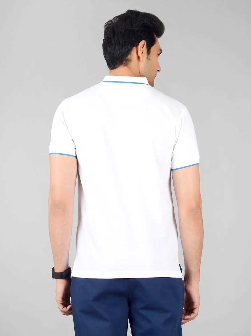 White Solid Slim Fit Polo T-shirt | Greenfibre