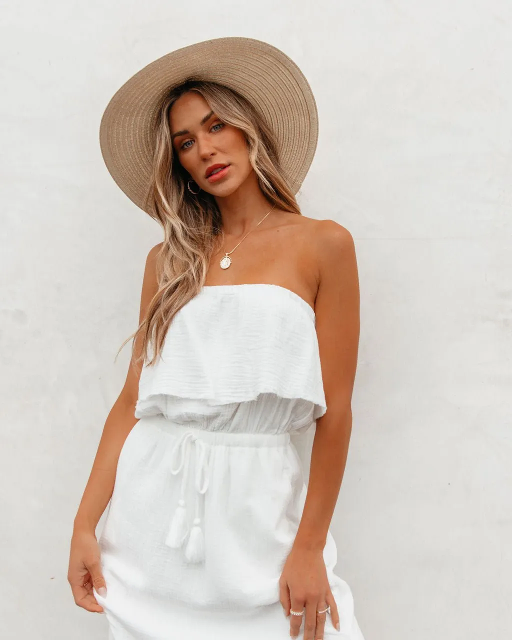 White Strapless Ruffled Maxi Dress - FINAL SALE