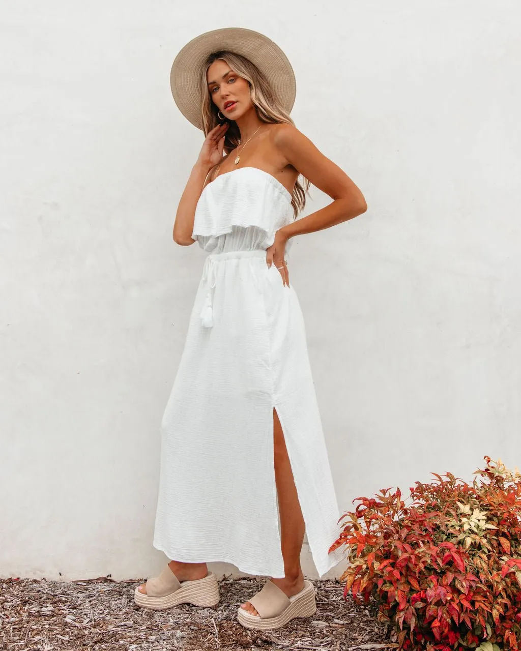 White Strapless Ruffled Maxi Dress - FINAL SALE