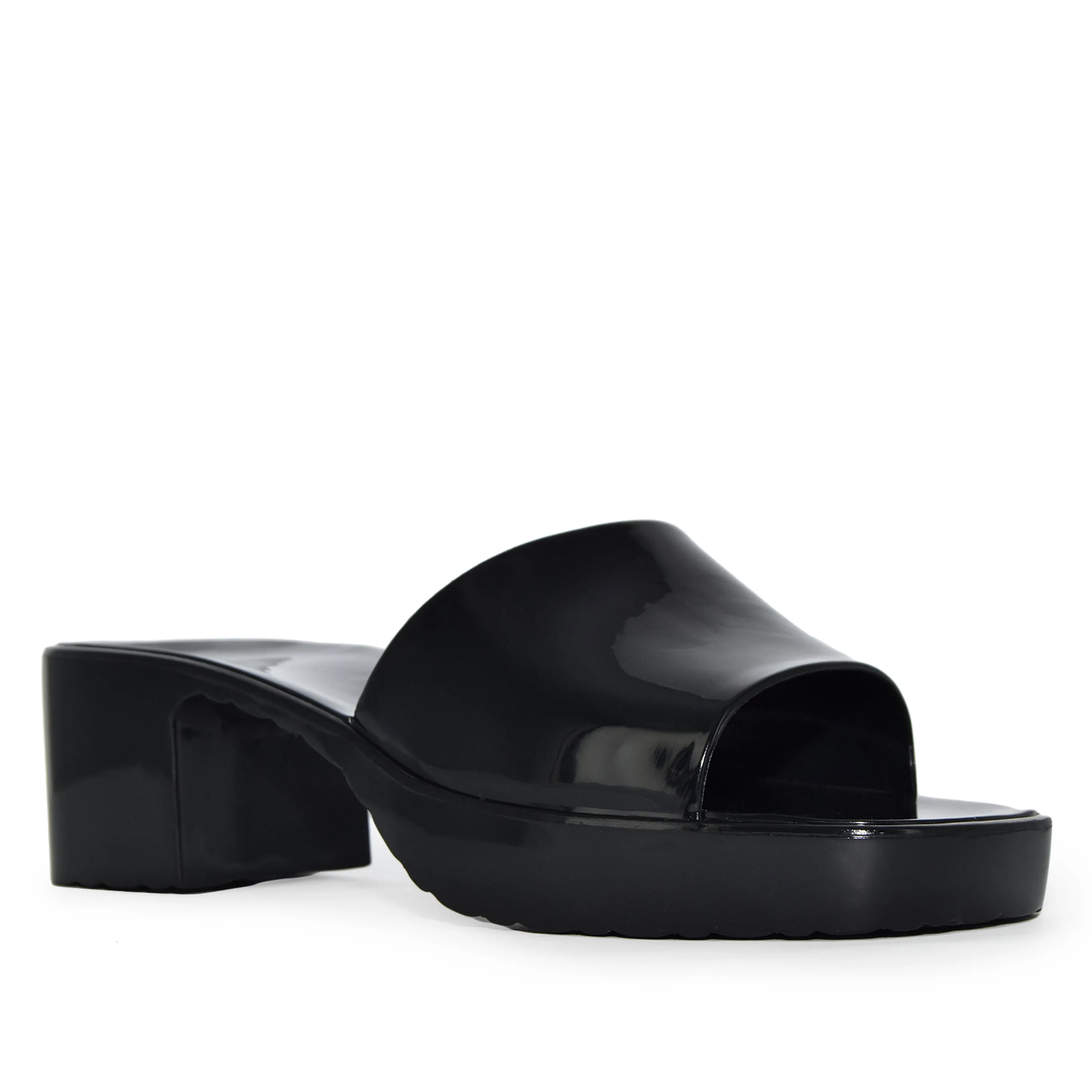 Wild Diva Jelly Slip On Block Heel Mule Slide Sandals