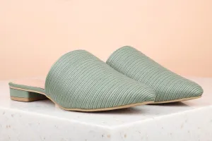 Women Green Textured Mules Flats