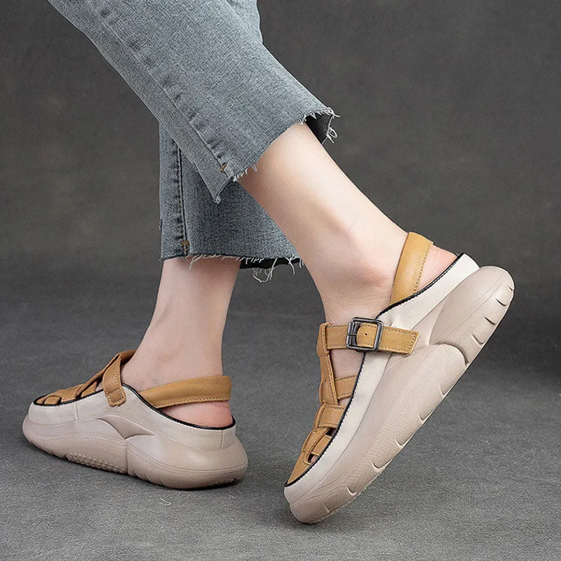 Women Handicraft Plaited Leather Soft Summer Crcos Platform Sandals