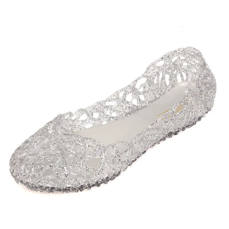 Women sparkly summer beach hollow flat slip on jelly sandals