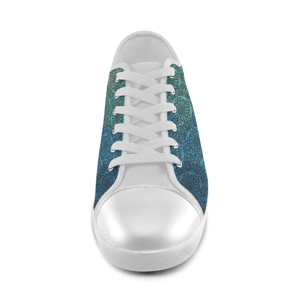 Women's Big Size Aqua Gradient Mandala Print Canvas Low Top Shoes