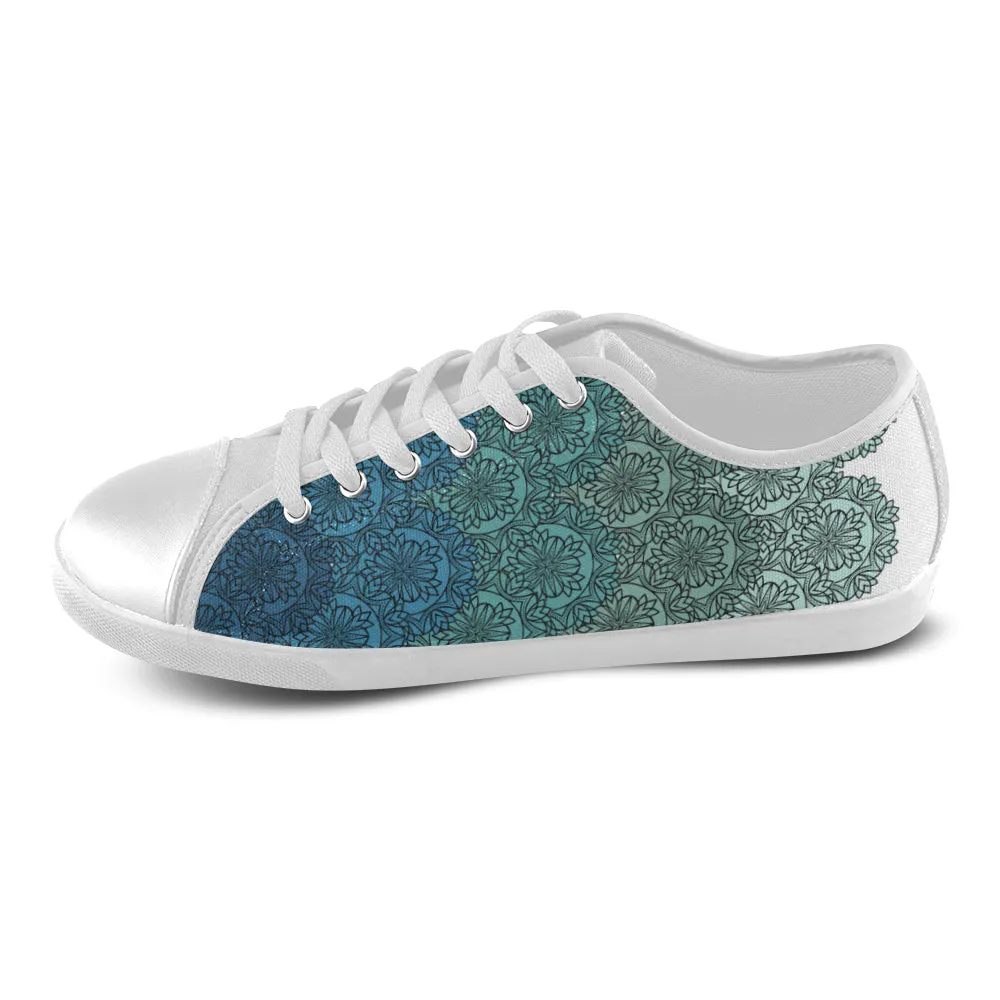 Women's Big Size Aqua Gradient Mandala Print Canvas Low Top Shoes