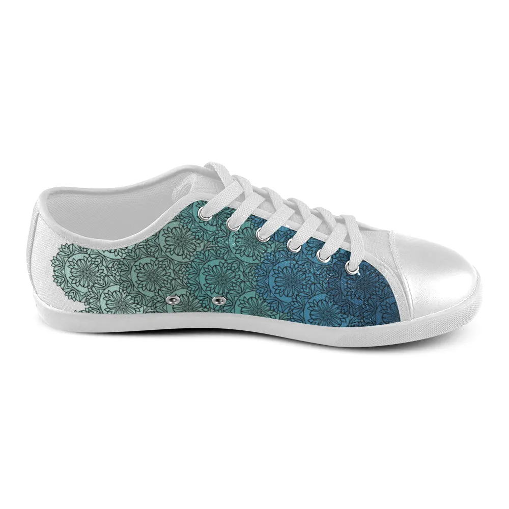 Women's Big Size Aqua Gradient Mandala Print Canvas Low Top Shoes