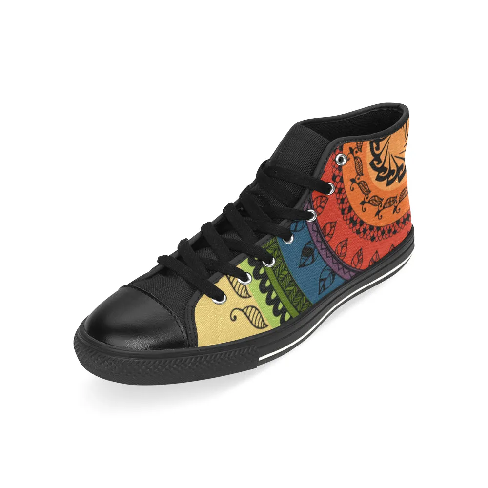 Women's Big Size Black Folksy Mandala Print Canvas High Top Shoes