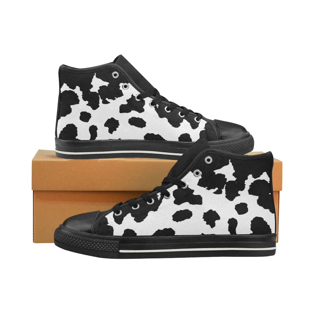 Women's Big Size B/W Cow Print High Top Canvas Shoes