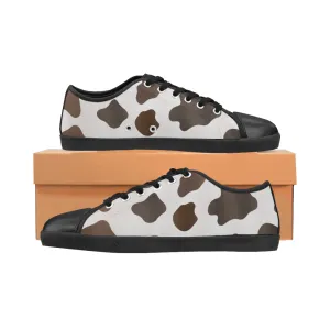 Women's Big Size Cream-Brown Cow Print Low Top Canvas Shoes