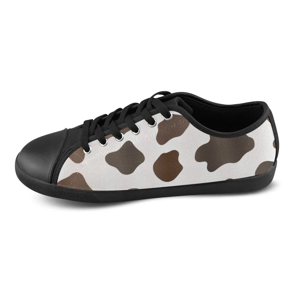 Women's Big Size Cream-Brown Cow Print Low Top Canvas Shoes