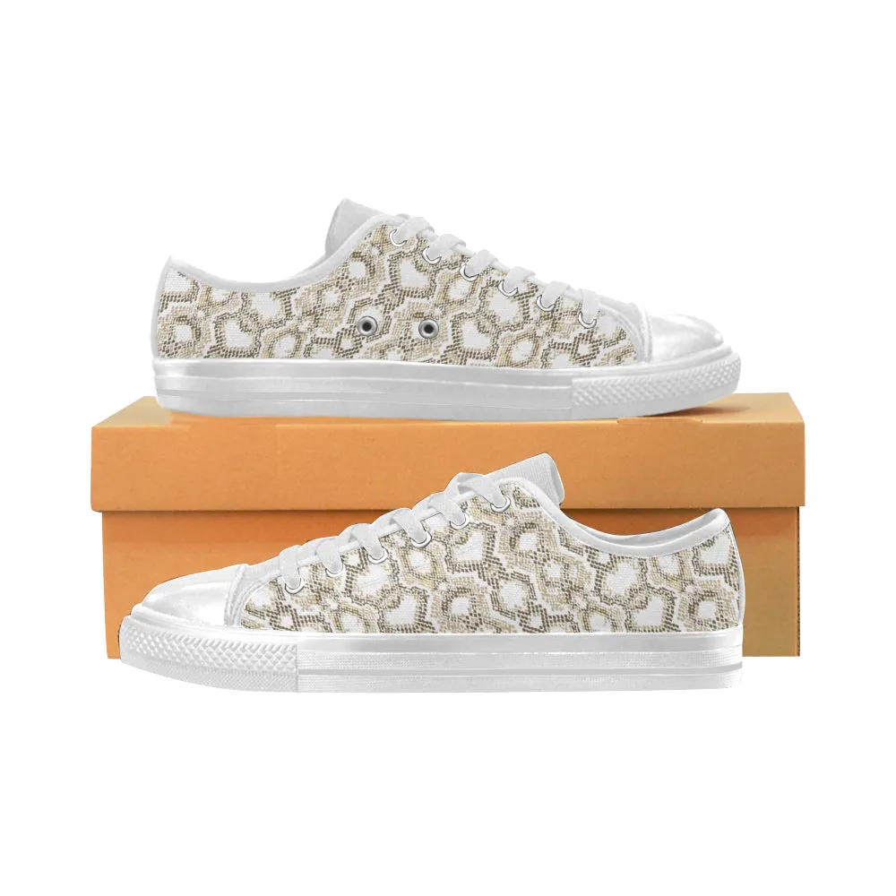 Women's Big Size Golden Snake Print Low Top Canvas Shoes