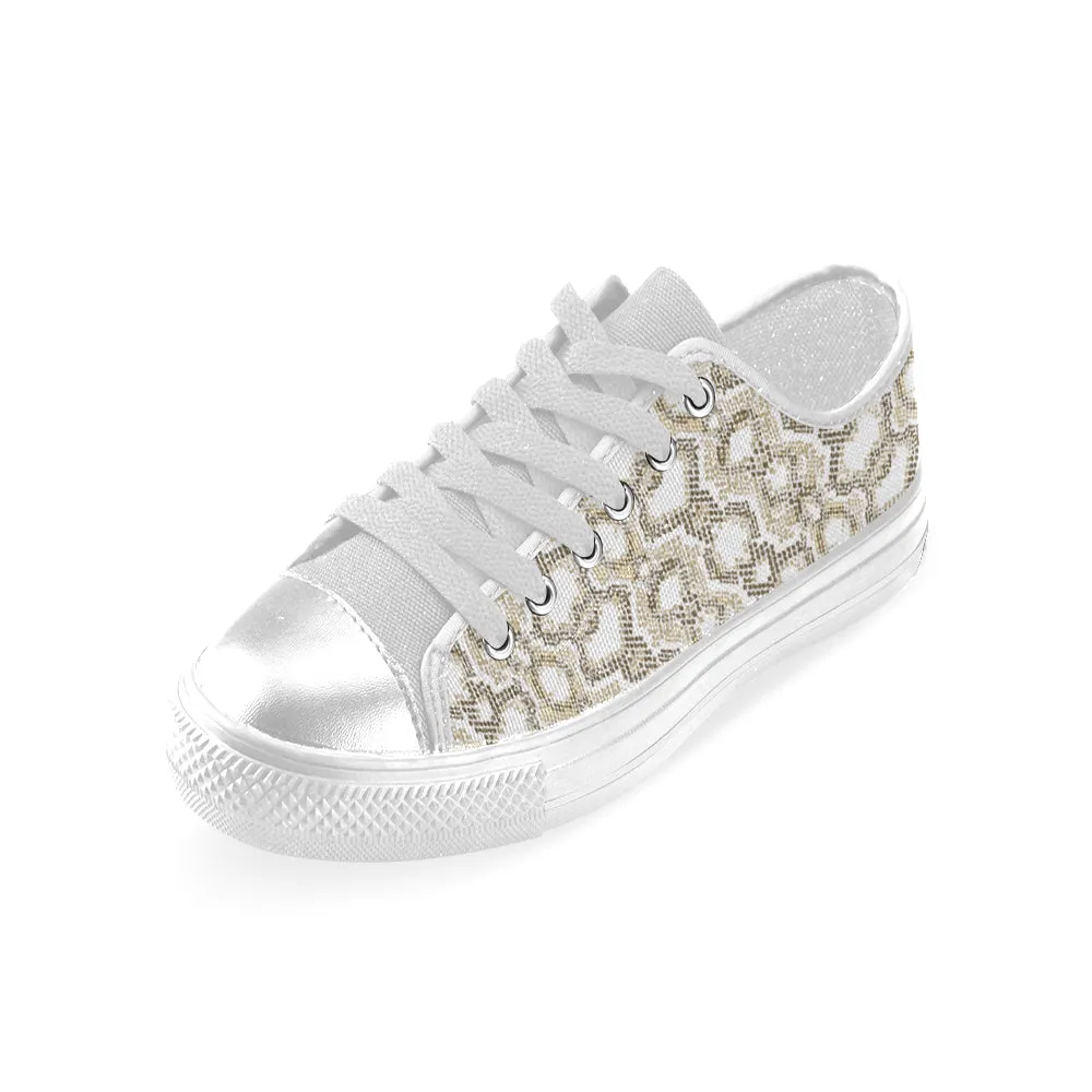 Women's Big Size Golden Snake Print Low Top Canvas Shoes