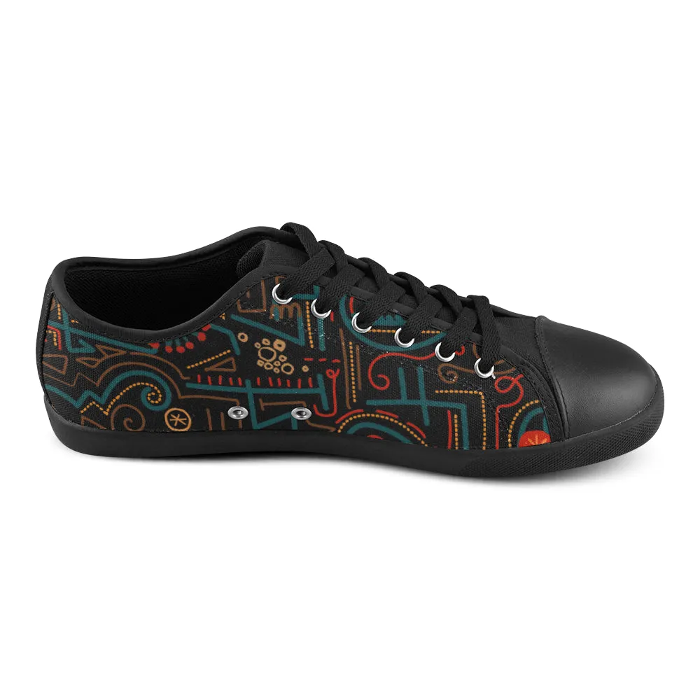 Women's Big Size Maze Doodle Print Canvas Low Top Shoes