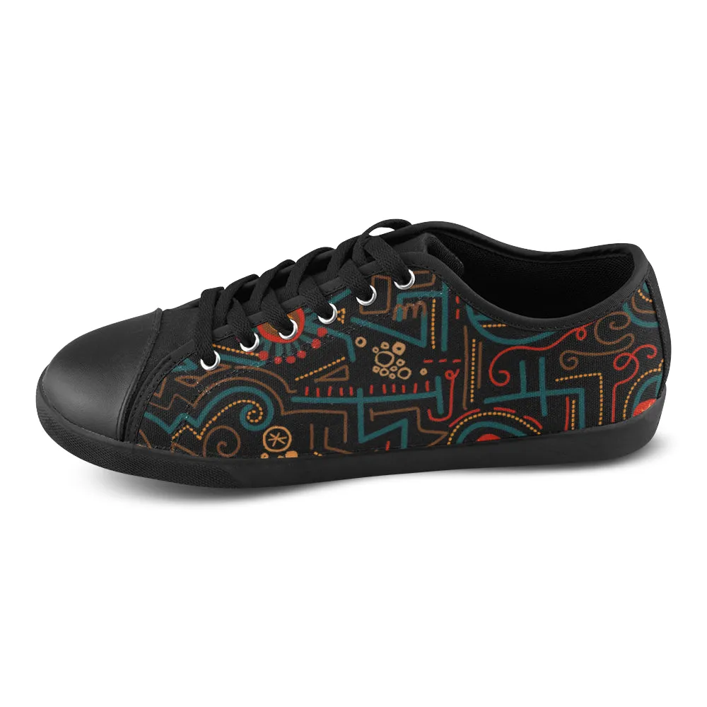 Women's Big Size Maze Doodle Print Canvas Low Top Shoes