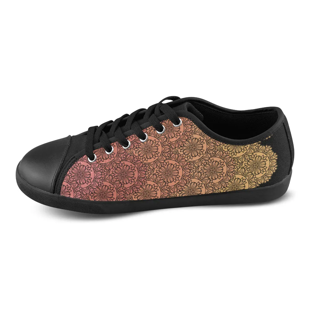 Women's Big Size Salmon Gradient Mandala Print Canvas Low Top Shoes