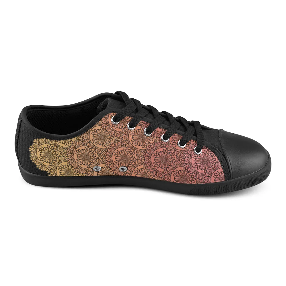 Women's Big Size Salmon Gradient Mandala Print Canvas Low Top Shoes