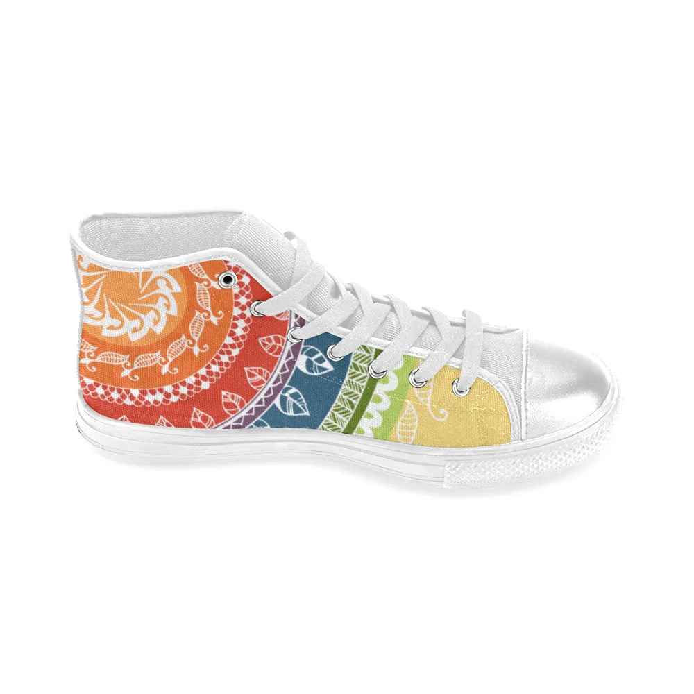 Women's Big Size White Folksy Mandala Print Canvas High Top Shoes