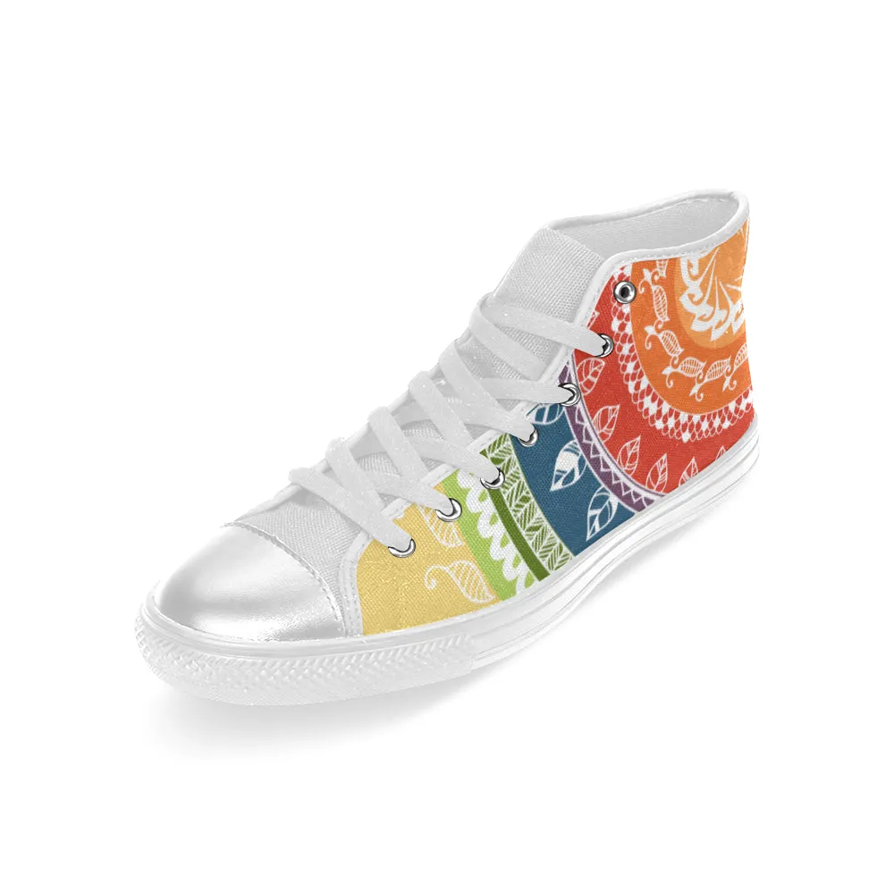 Women's Big Size White Folksy Mandala Print Canvas High Top Shoes