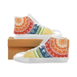 Women's Big Size White Folksy Mandala Print Canvas High Top Shoes