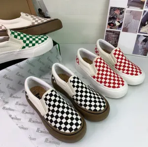 Women's Black And White Chessboard Plaid Slip-on Canvas Shoes