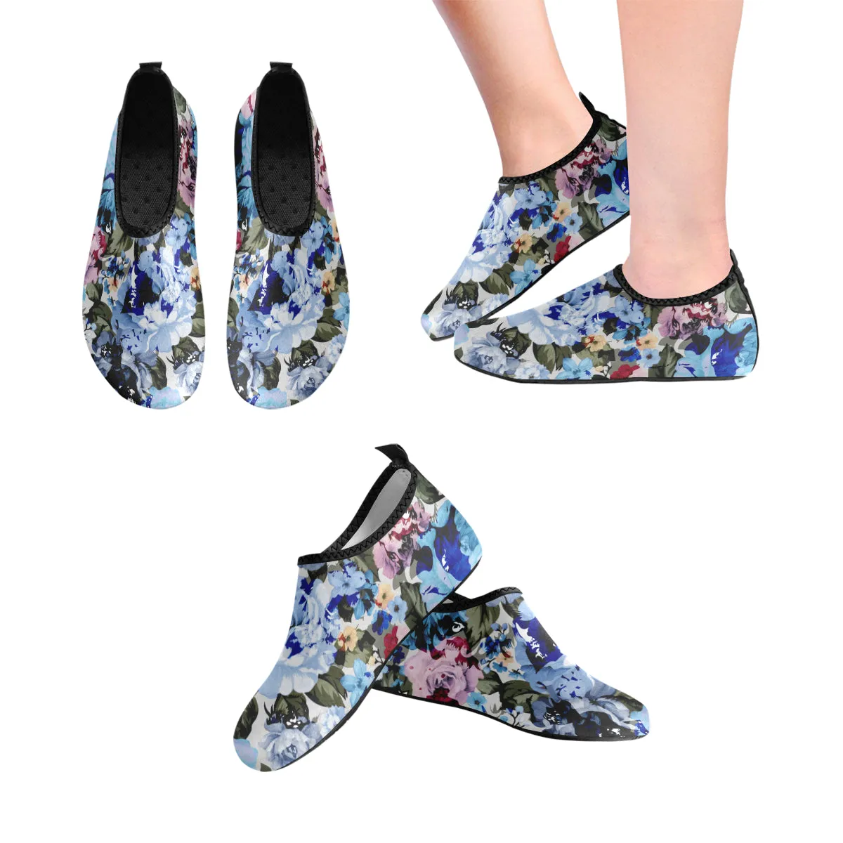 Women's Blue Orchid Floral Print Canvas Barefoot Shoes