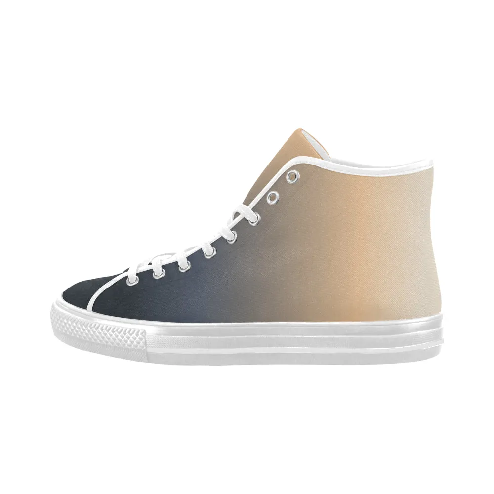 Women's Blue Peach Solids Print High Top Canvas Shoes