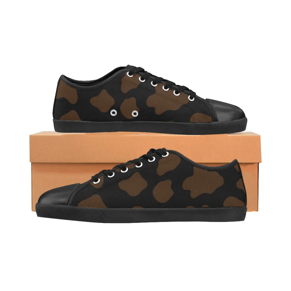 Women's Cocoa-Brown Cow Print Low Top Canvas Shoes