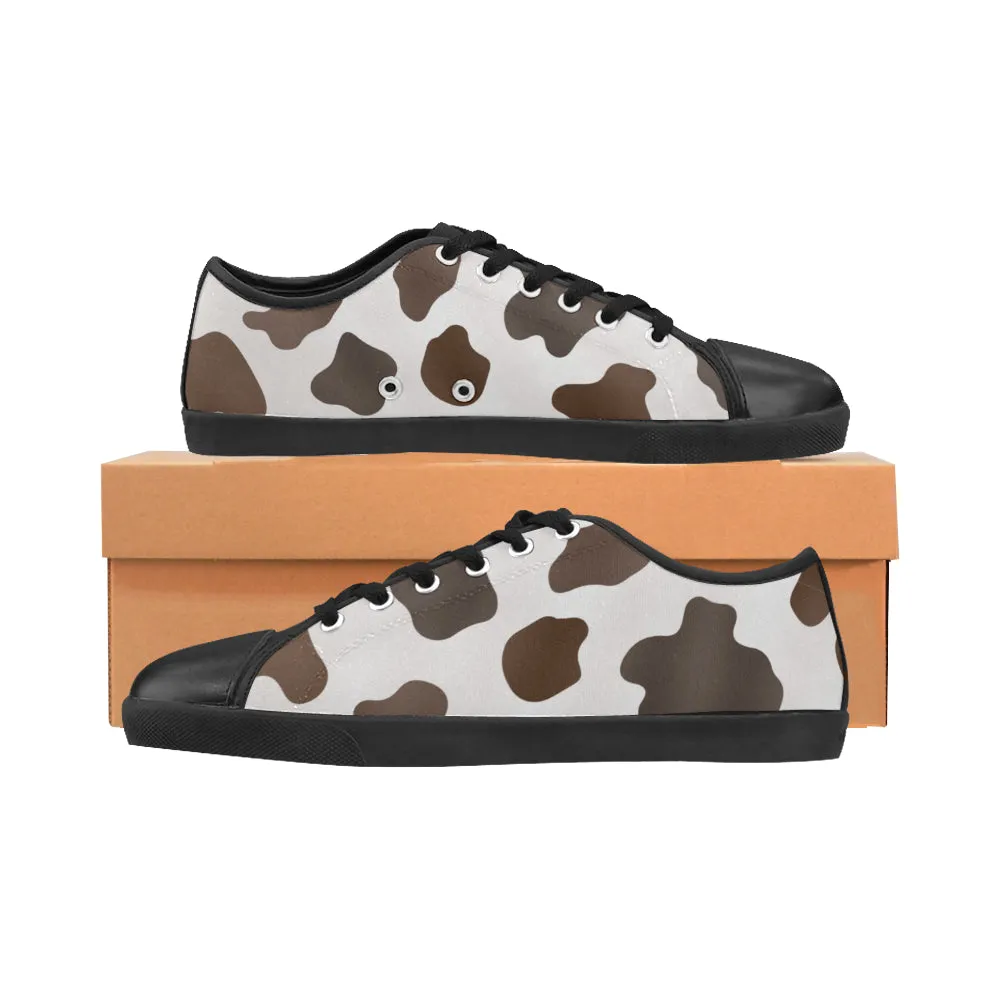 Women's Cream-Brown Cow Print Low Top Canvas Shoes