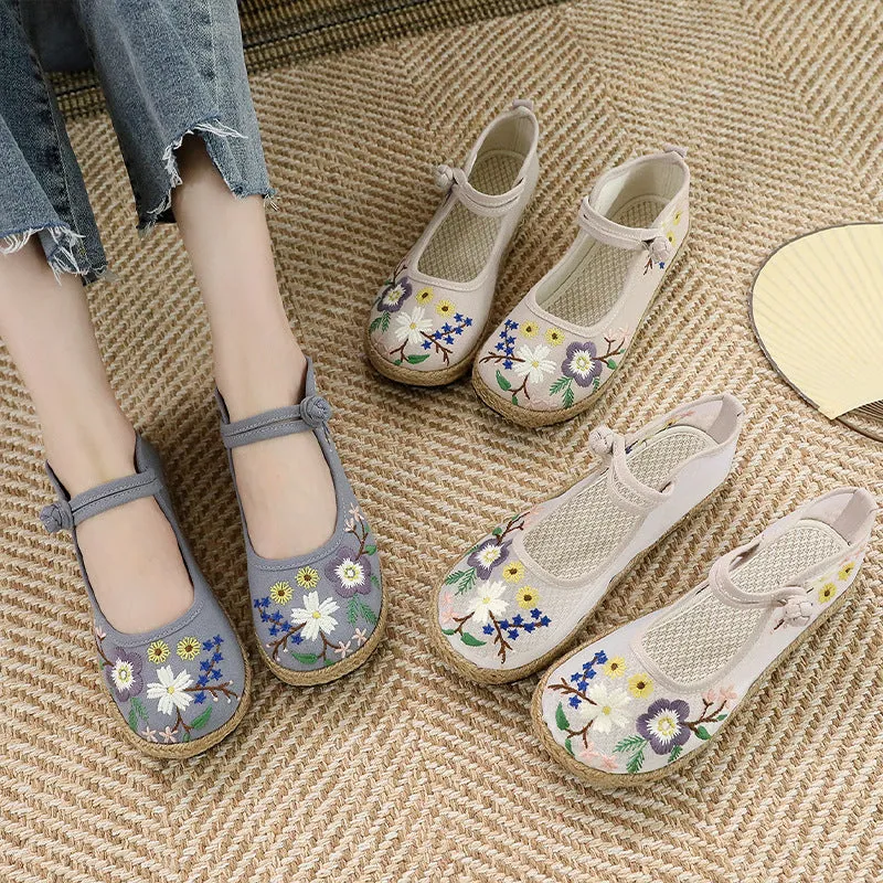 Women's Elegant Mesh Flat Embroidered Canvas Shoes