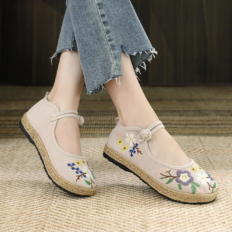 Women's Elegant Mesh Flat Embroidered Canvas Shoes