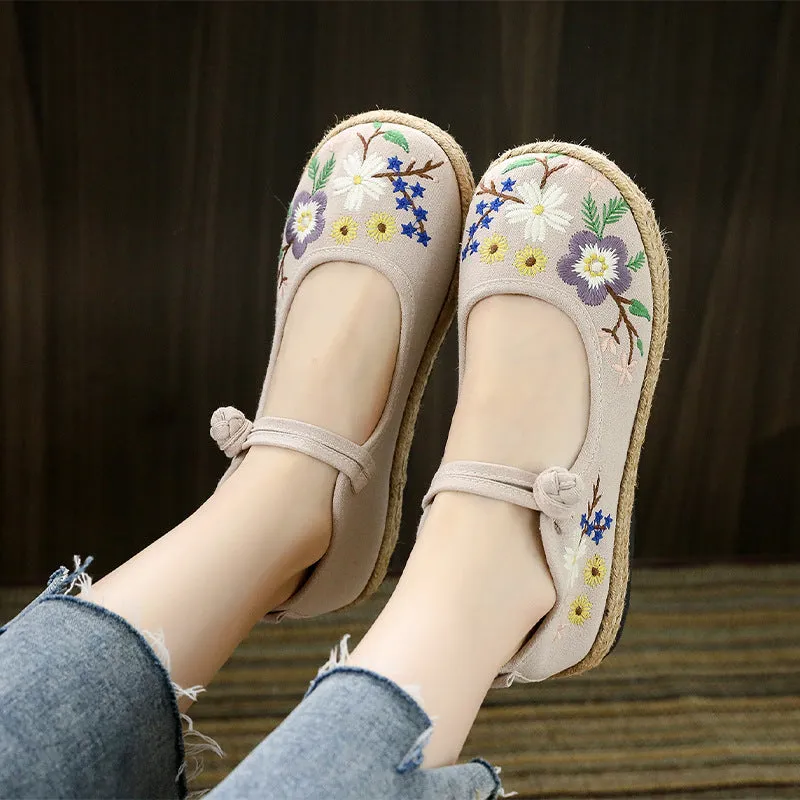 Women's Elegant Mesh Flat Embroidered Canvas Shoes