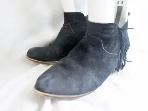 Womens LUCKY BRAND Suede Fringe Ankle Boots Booties BLACK 10 Leather Hippie Boho