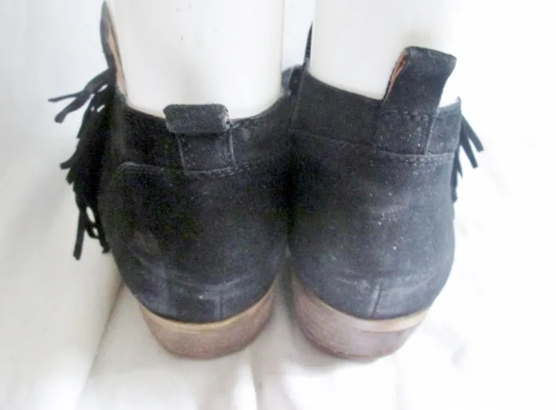 Womens LUCKY BRAND Suede Fringe Ankle Boots Booties BLACK 10 Leather Hippie Boho