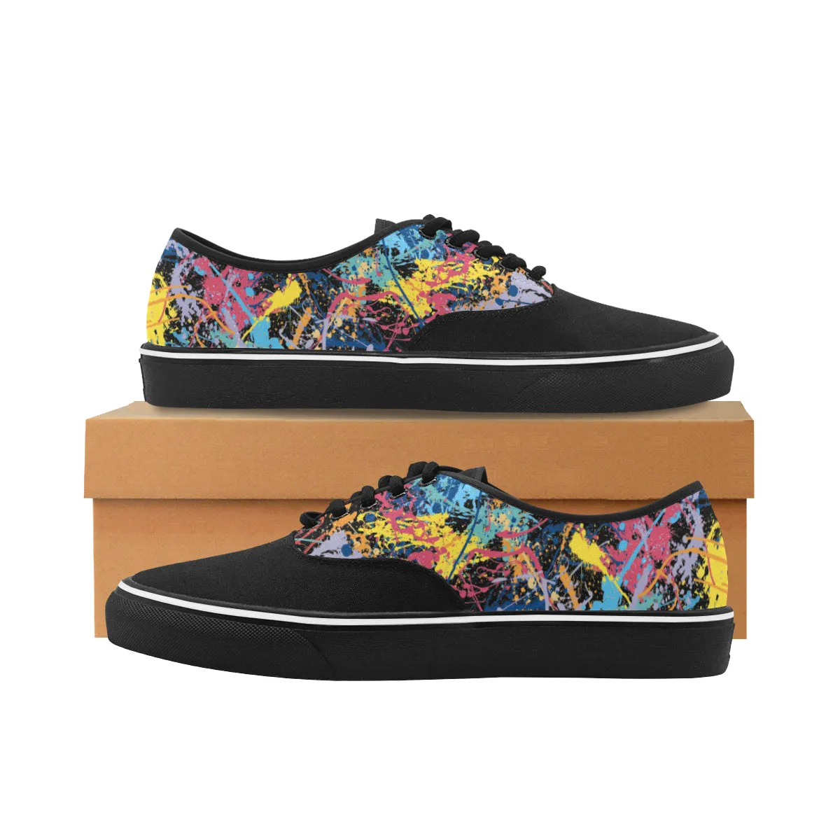 Women's Partial Multicolored Paint Splatter Print Canvas Low Top Shoes