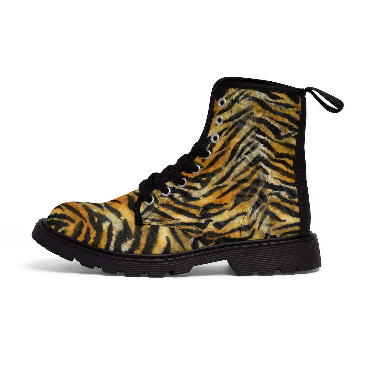 Women's Tiger Stripe Boots, Brown Bengal Tiger Print Winter Lace-up Toe Cap Boots Shoes