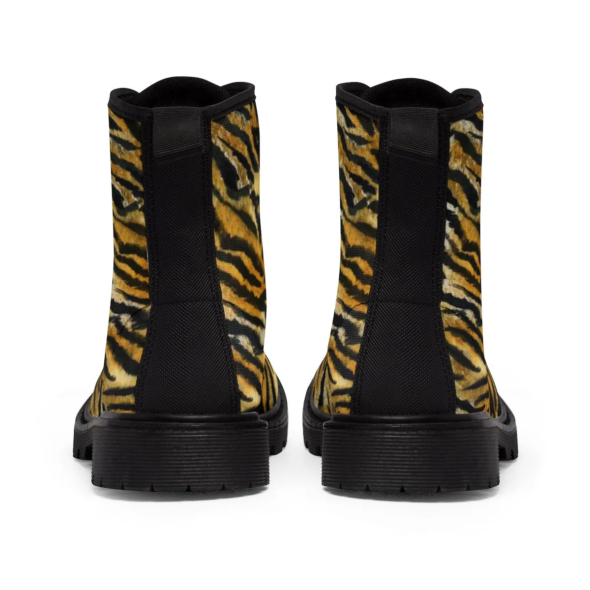 Women's Tiger Stripe Boots, Brown Bengal Tiger Print Winter Lace-up Toe Cap Boots Shoes