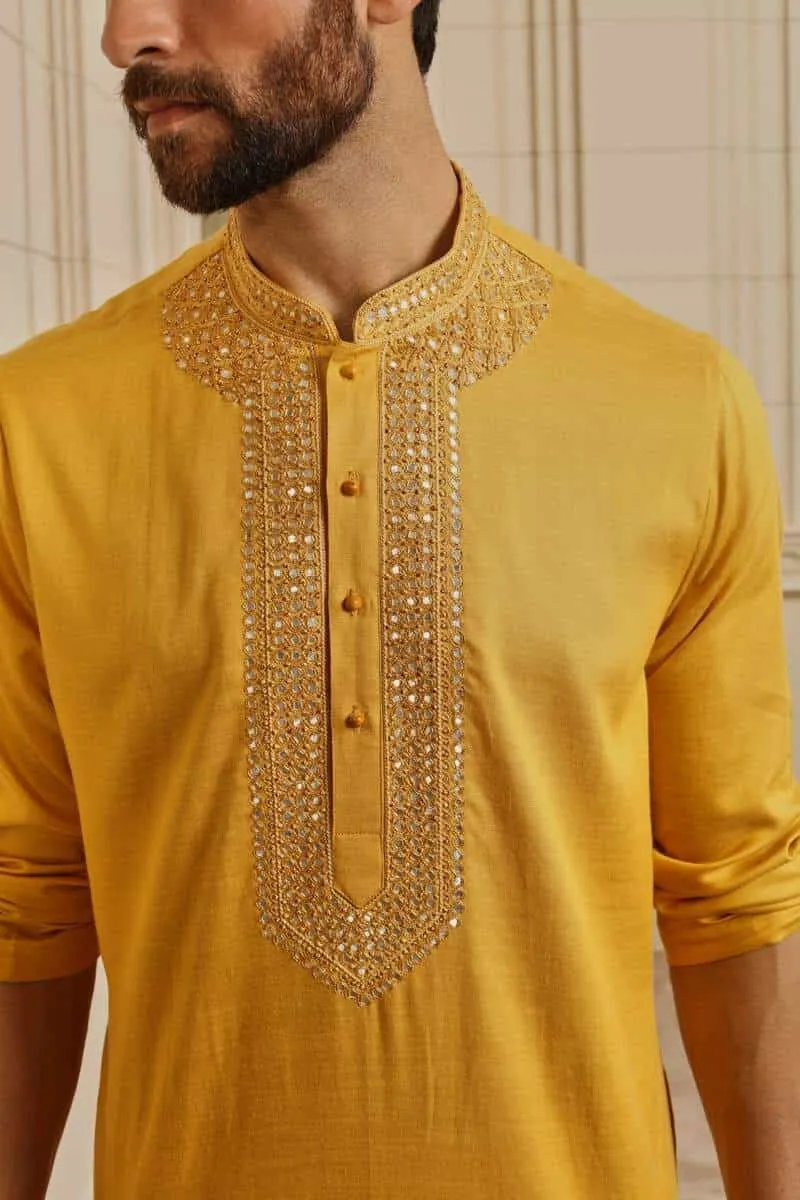 Yellow Mirror Work Kurta Set